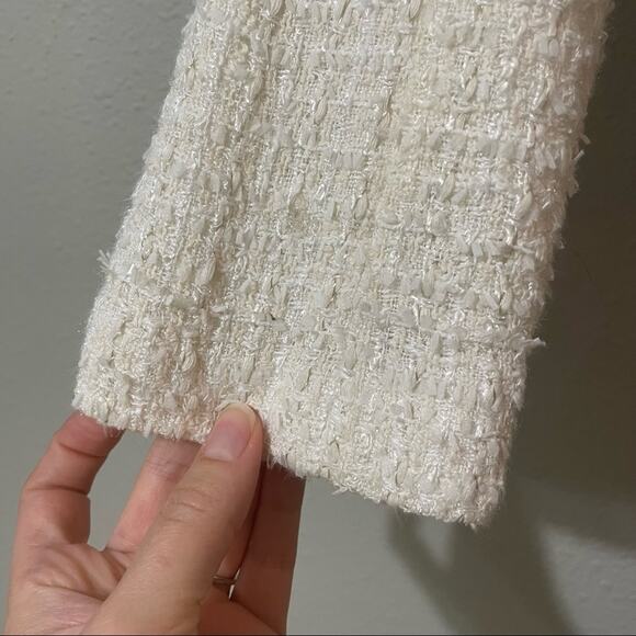 Truth & Pride Cream Tweed Moto Zip Blazer Jacket With Metallic Thread Womens M - Picture 5 of 10